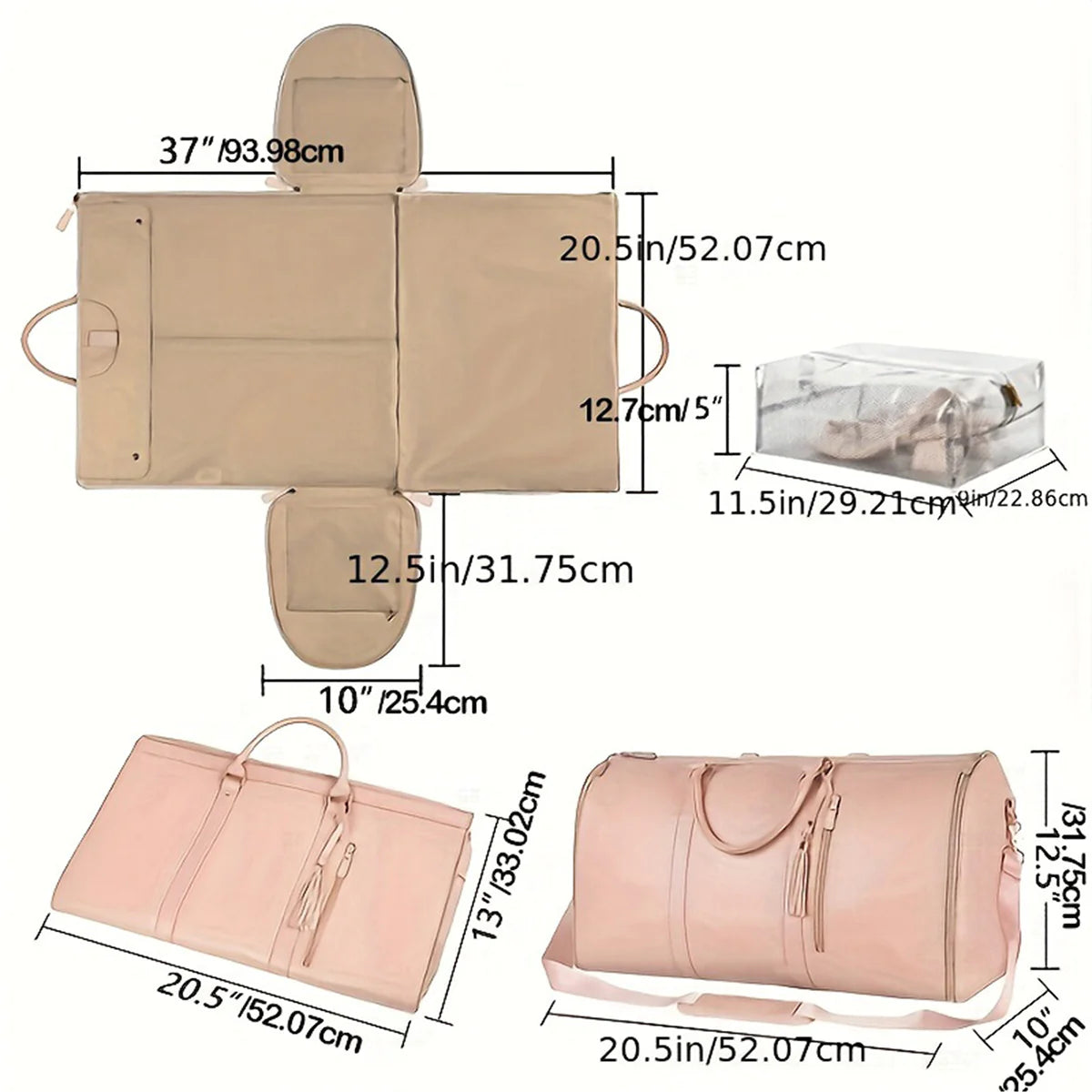 Travel Garment Bag Convertible Garment Duffle Bag Multi-pockets Suit